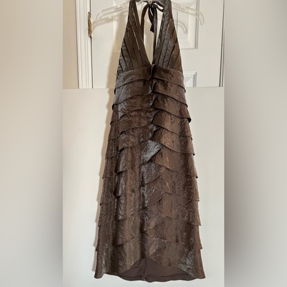 Cache Women’s Designer Halter Style Tiered Cocktail Dress Brown Metallic Shimmer - Picture 16 of 16